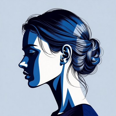 Profile of Woman with Blue Bun Hairstyle