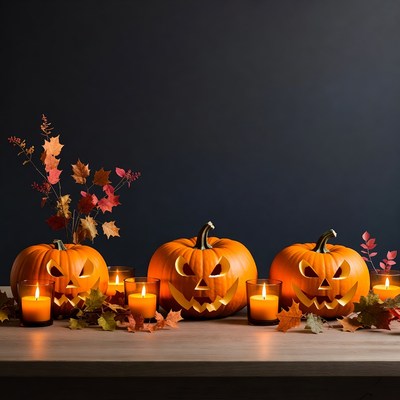 Three Jack-o-Lanterns with Candles