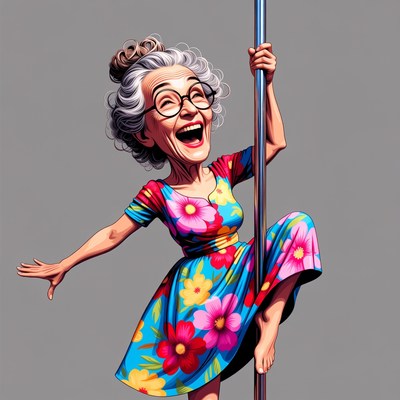 Elderly woman pole dancing