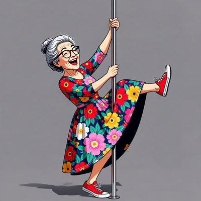 Elderly woman pole dancing
