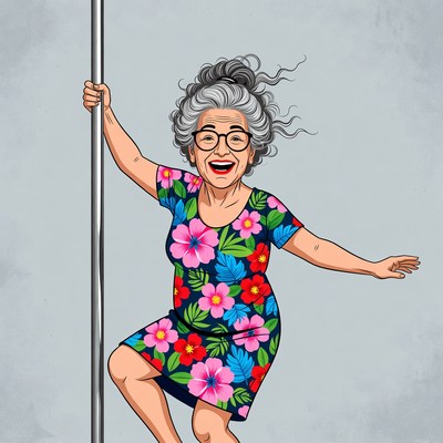 Elderly woman pole dancing