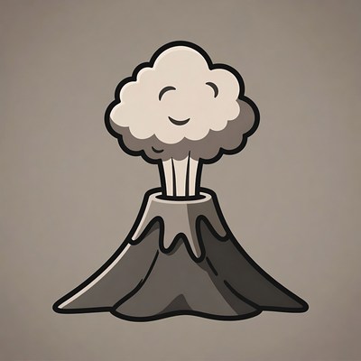 Cartoon erupting volcano with happy cloud