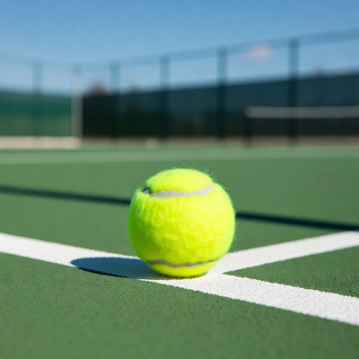 Tennis ball on court line