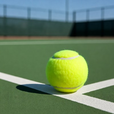 Yellow tennis ball on court
