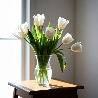 White Tulips in Glass Vase