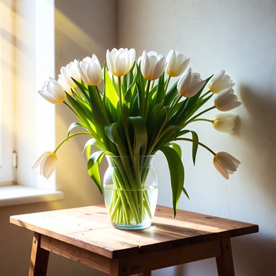 White tulips in glass vase