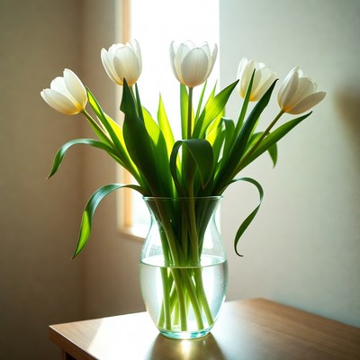 White tulips in glass vase