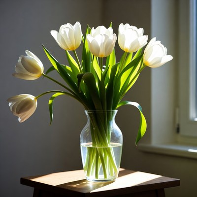 White tulips in glass vase