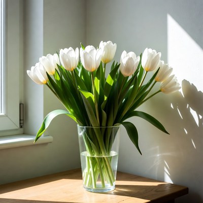 White Tulips in Glass Vase