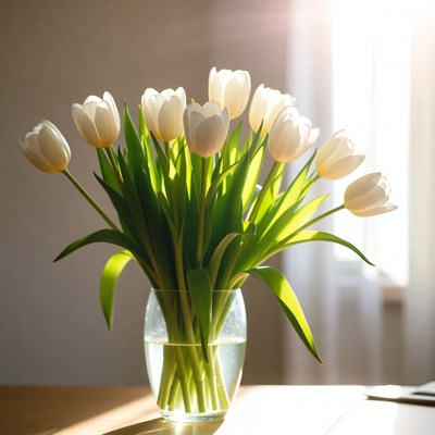 White Tulips in Glass Vase
