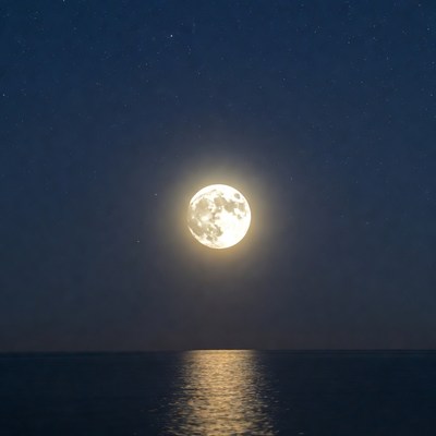 Full Moon Over Calm Ocean