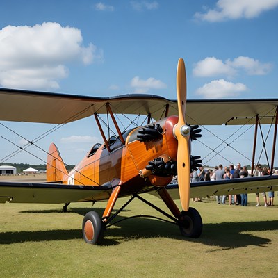 Orange Biplane on Grass Airfield