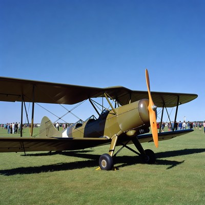 Olive Drab Biplane on Grass Field