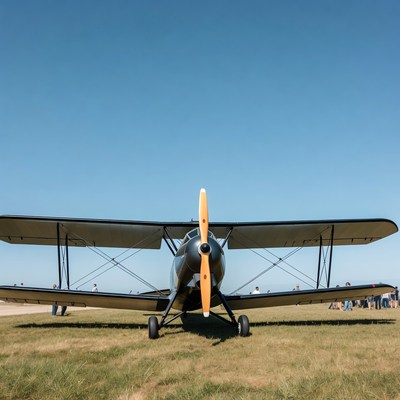 Vintage Biplane on Grass Airfield