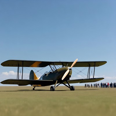 Vintage Biplane on Grass Airfield