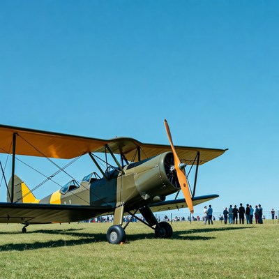 Vintage Biplane on Grass Airfield