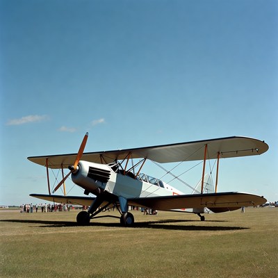 Vintage Biplane on Grass Airfield