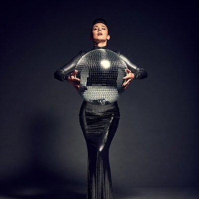 Woman holding disco ball