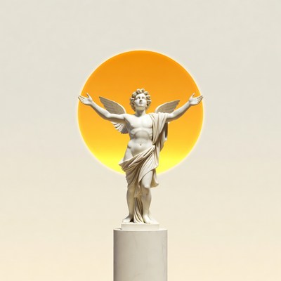 Winged Angel Statue with Sun Halo
