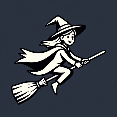 Cartoon girl flying on broomstick