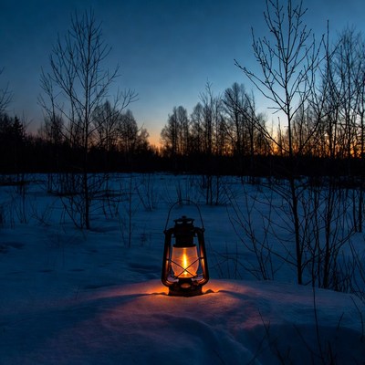 Vintage Lantern on Snowy Ground