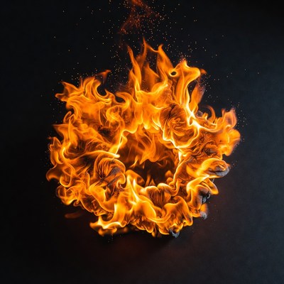 Fiery flames on black background