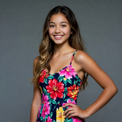 Asian girl in floral sundress smiling
