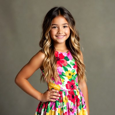 Smiling girl in floral dress
