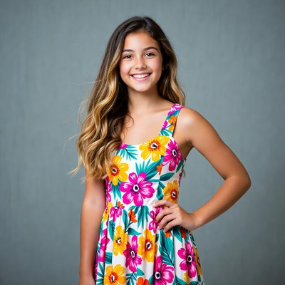 Smiling girl in floral dress