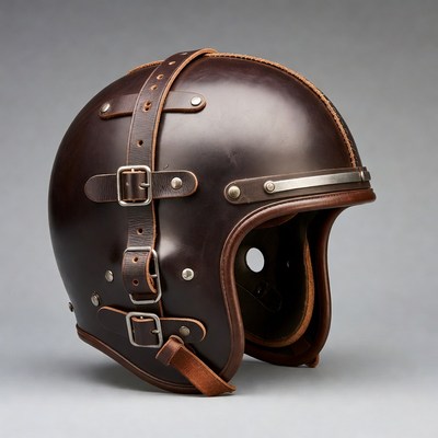 Brown Leather Biker Helmet