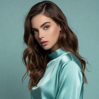 Beautiful woman in teal satin dress