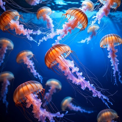 Colorful Jellyfish Swimming Underwater