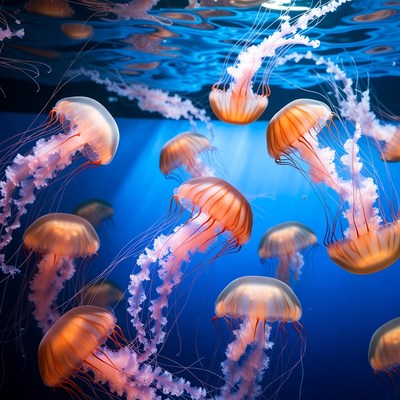 Orange Jellyfish Swimming in Blue Water
