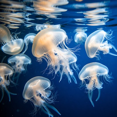 Swarm of jellyfish underwater