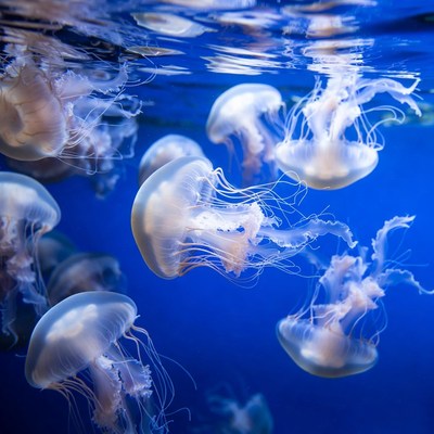 Swarm of jellyfish underwater