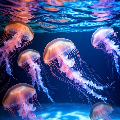 Orange Jellyfish Swimming Underwater