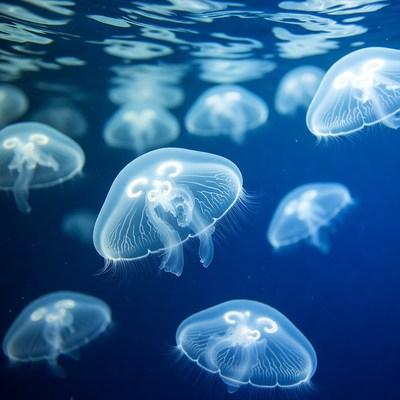 Swimming Jellyfish in Deep Blue Water