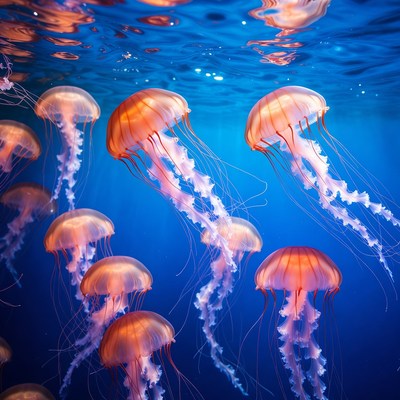 Orange Jellyfish Swimming Underwater