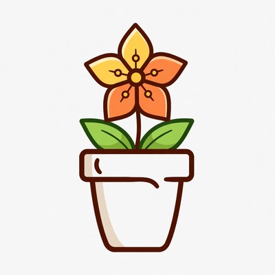 Orange Flower in White Pot
