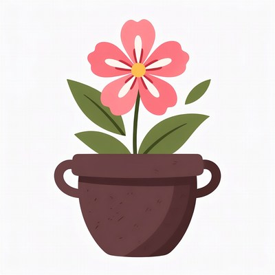 Pink Flower in Brown Pot