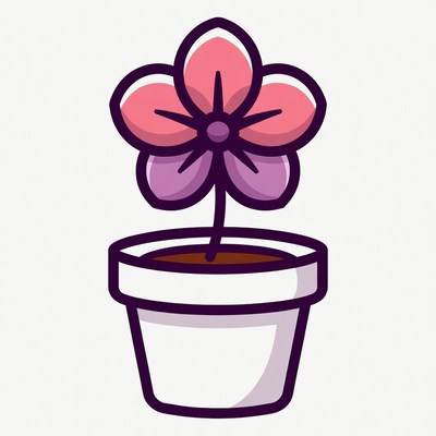 Pink Flower in White Pot
