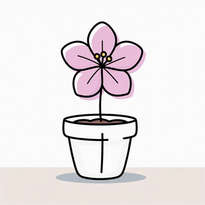 Pink Flower in White Pot Illustration