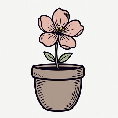 Pink flower in terracotta pot