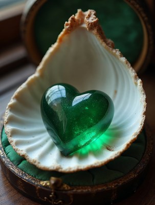 Green Heart Gem in Open Seashell