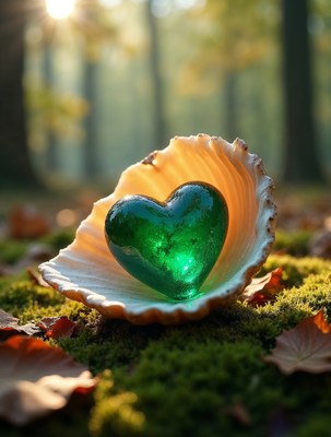 Green Heart in Seashell Forest