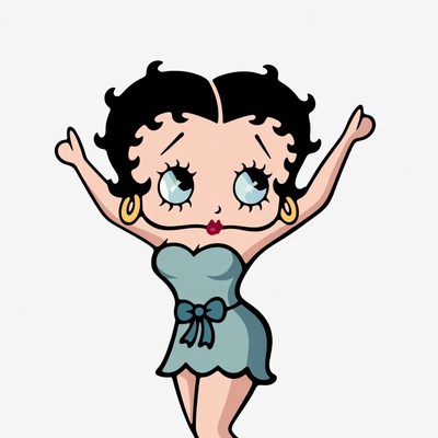 Betty Boop raising arms in blue dress