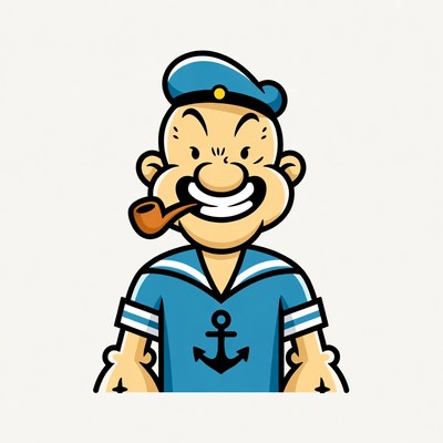 Popeye cartoon character smiling with pipe