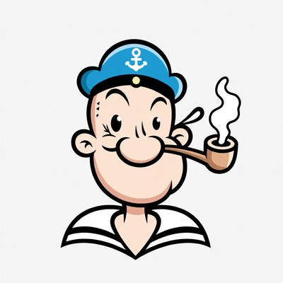 Popeye cartoon character smoking pipe
