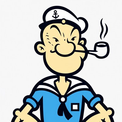Popeye cartoon character smoking pipe