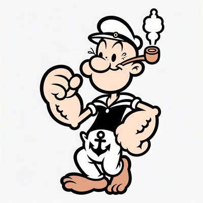 Popeye cartoon character flexing muscles